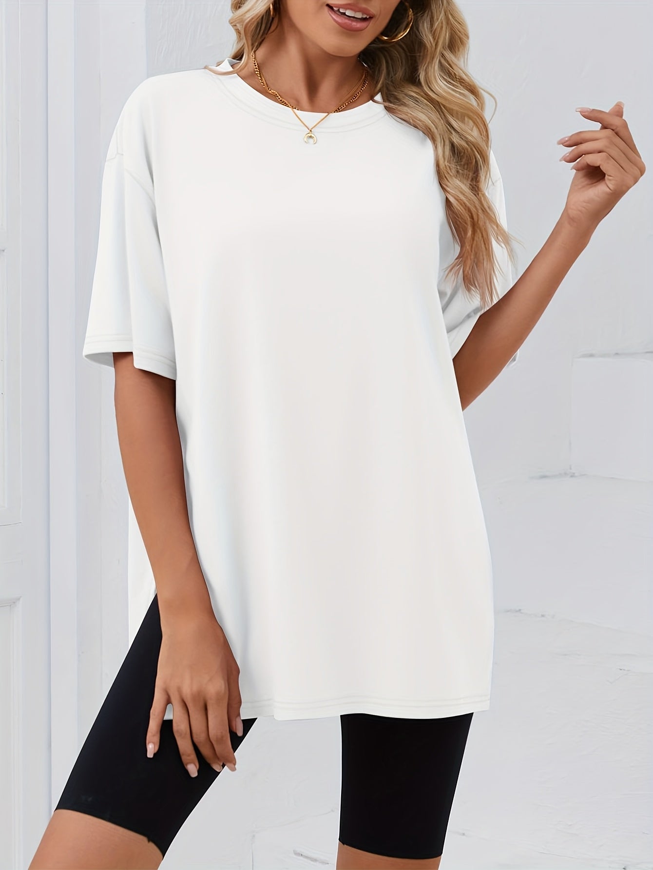 [3pcs Women's T-Shirt] Three-Piece Women's Oversized Casual T-Shirt Set | Short Sleeves, Side Slit, Round Neck, Loose Basic Top
