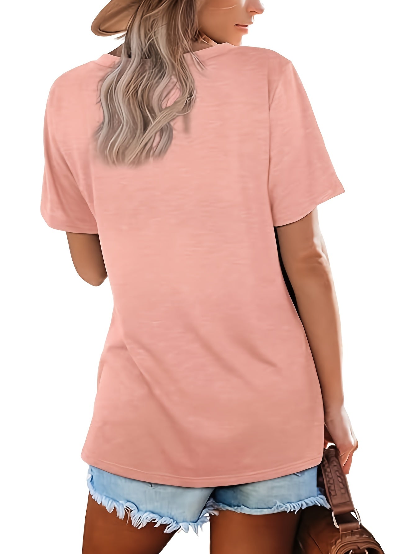 Women'S Casual V-Neck T-Shirt Set - Soft Polyester, Short Sleeve, Solid Color Tops in Black, Teal, and Pink - Perfect for Spring and Summer Outfits, Ladies T Shirts