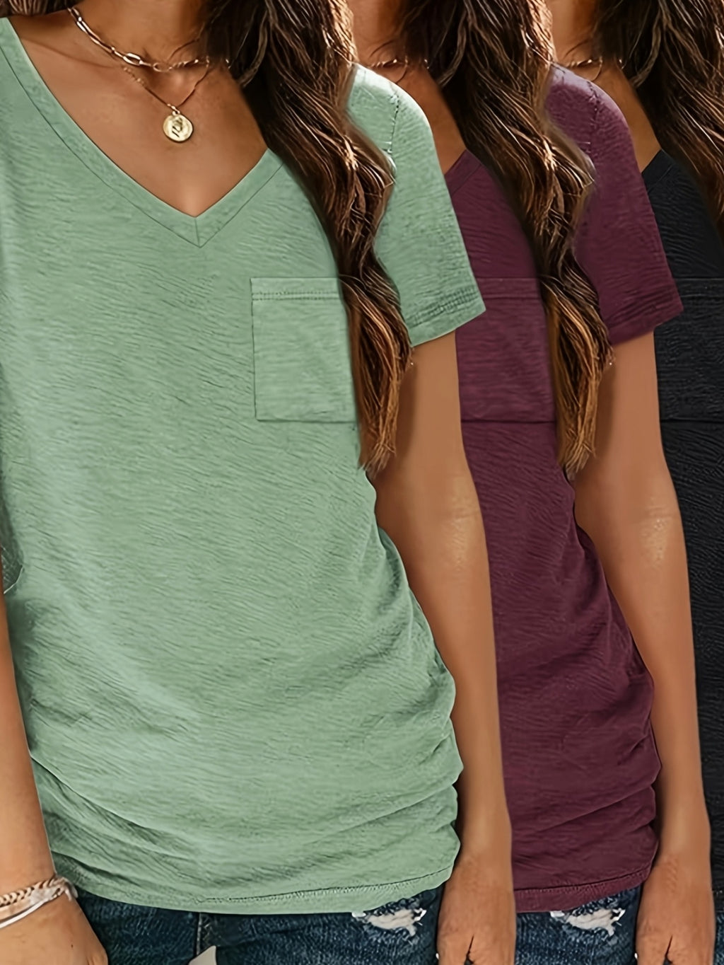 European and American Fashion Printed Women's V-Neck T-Shirt Set of Three