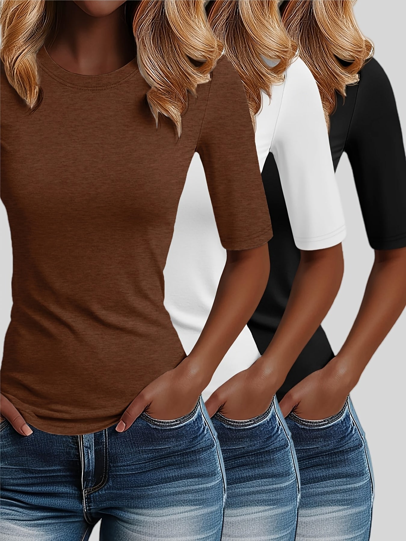 [Elegant T-Shirt Set] Versatile Women's Mid-Calf T-Shirt Set - Elegant Long Sleeve Crew Neck Top, Solid Color, Casual Style, Perfect for Spring/Summer/Fall