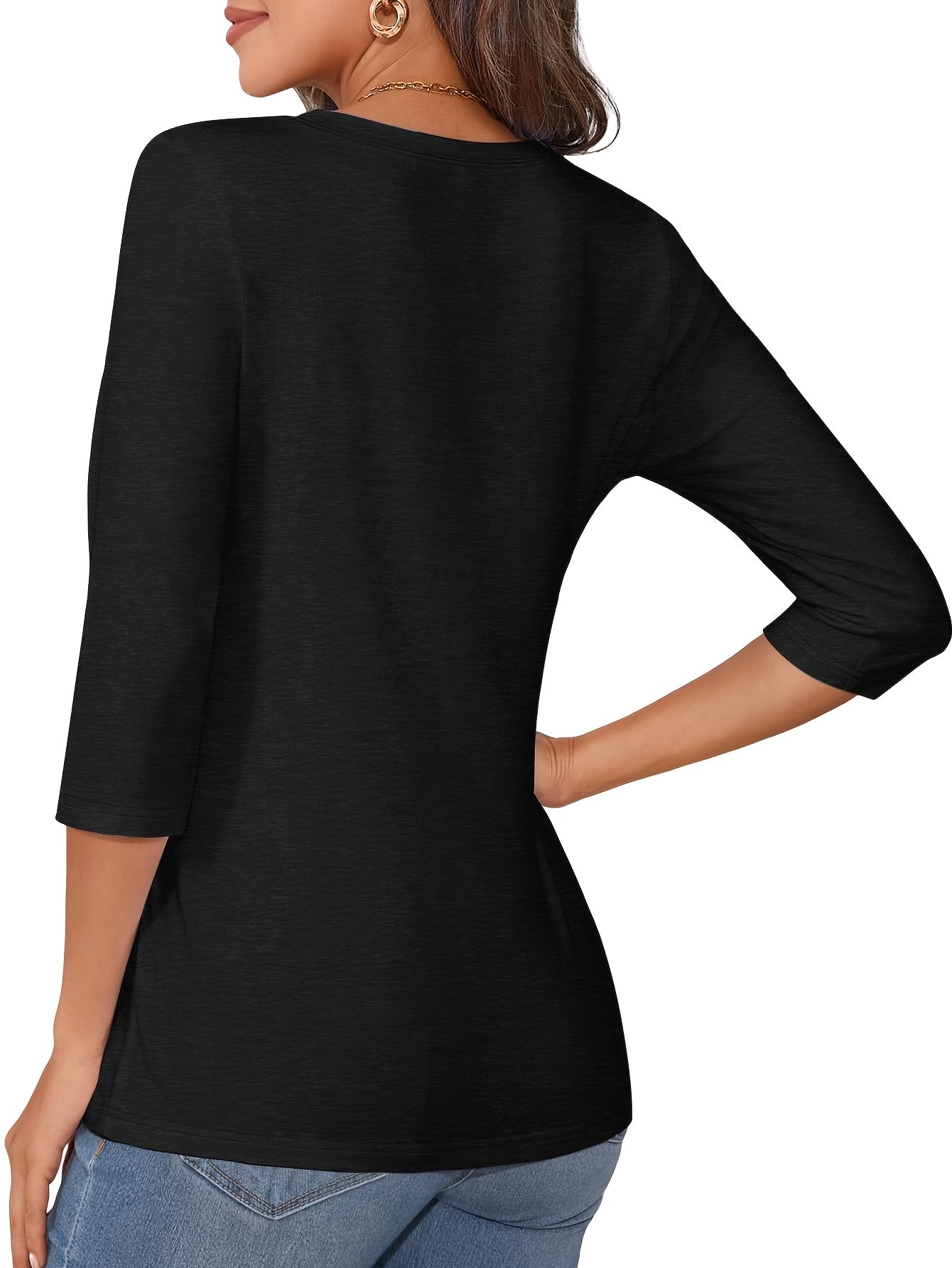 Three-Piece Set Women'S Fashion Top 3/4 Sleeve Round Neck Casual Shirt Comfortable Quarter Sleeve Solid Color T-Shirt