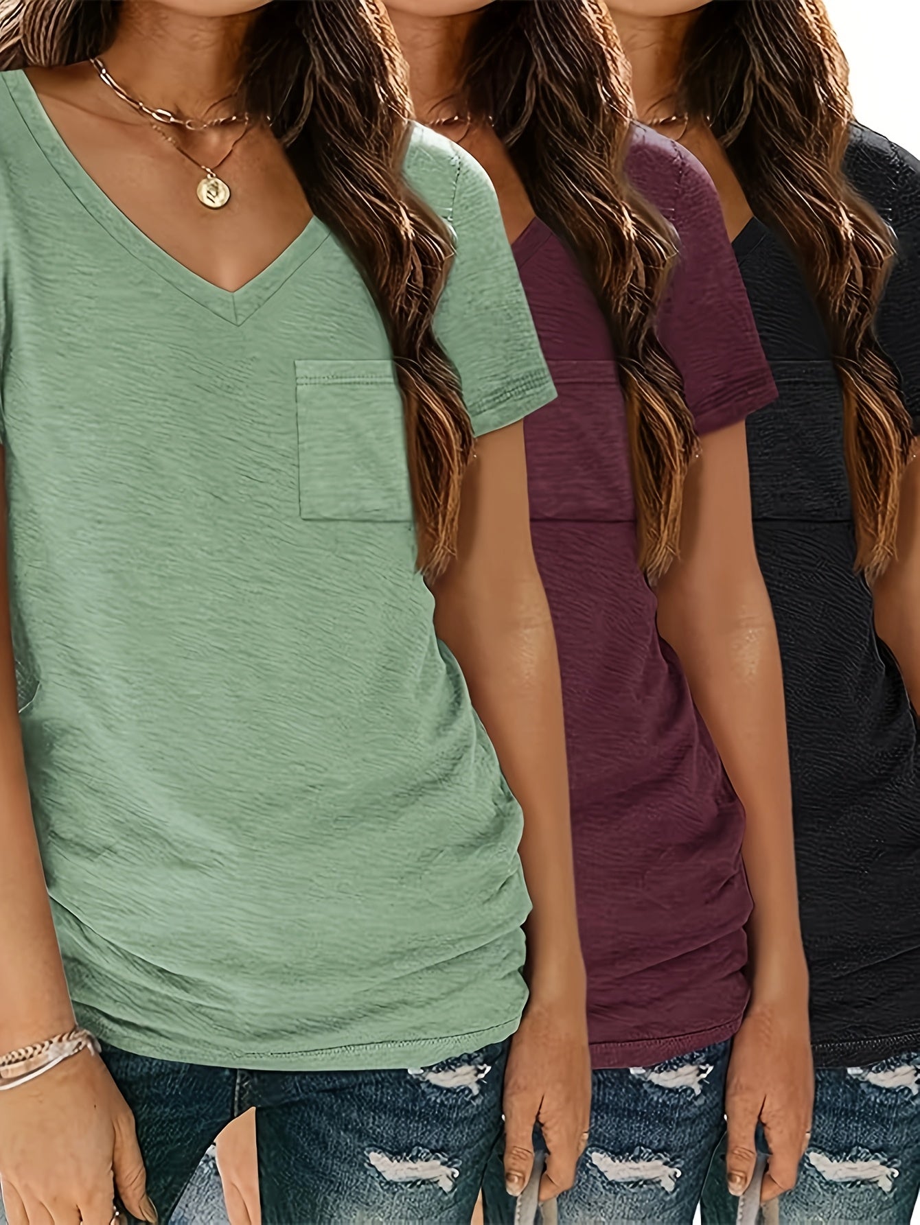 European and American Fashion Printed Women's V-Neck T-Shirt Set of Three