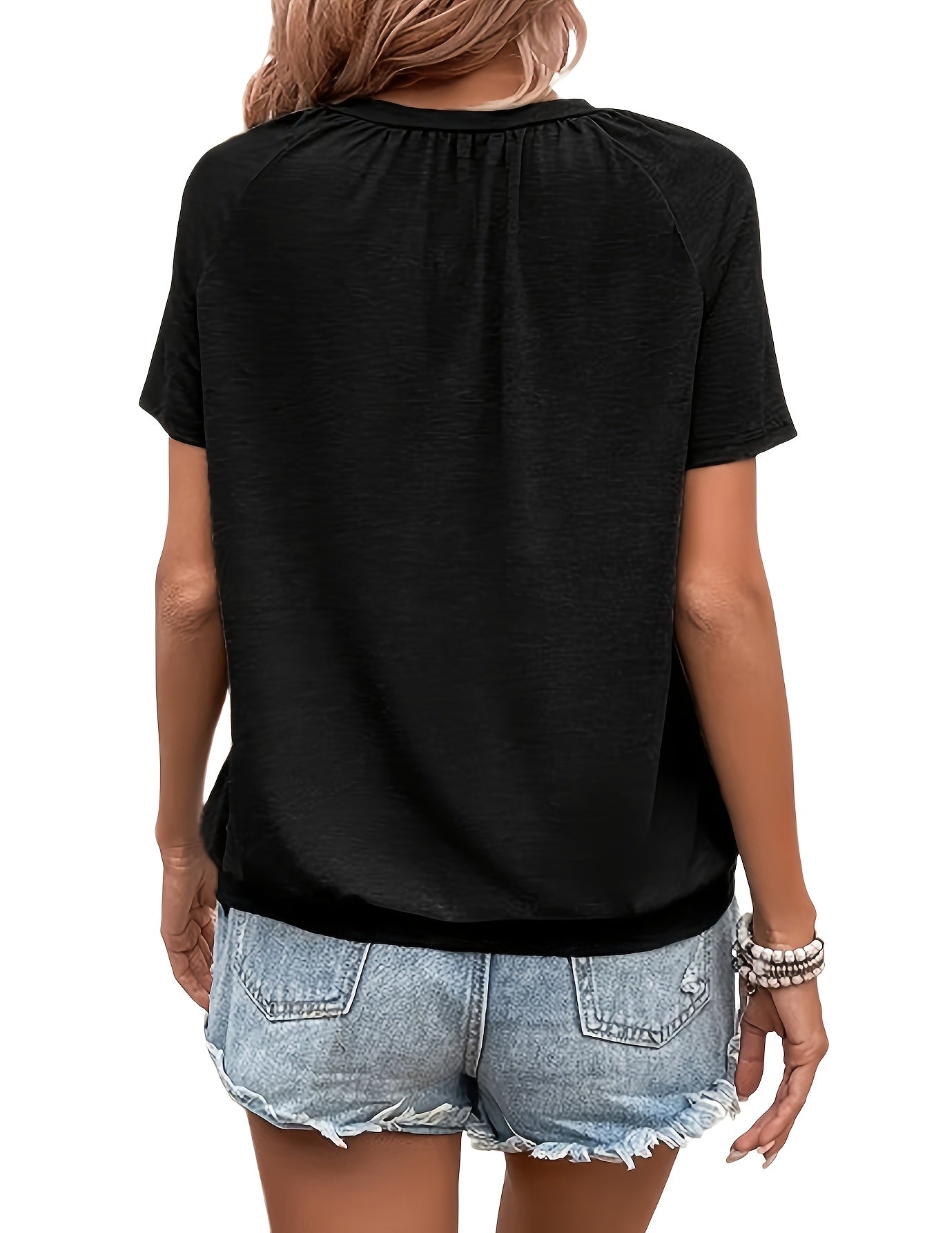 [Women's V-Neck T-Shirts] Three-piece set of Women's European and American style solid color V-neck short-sleeve T-shirts without prints