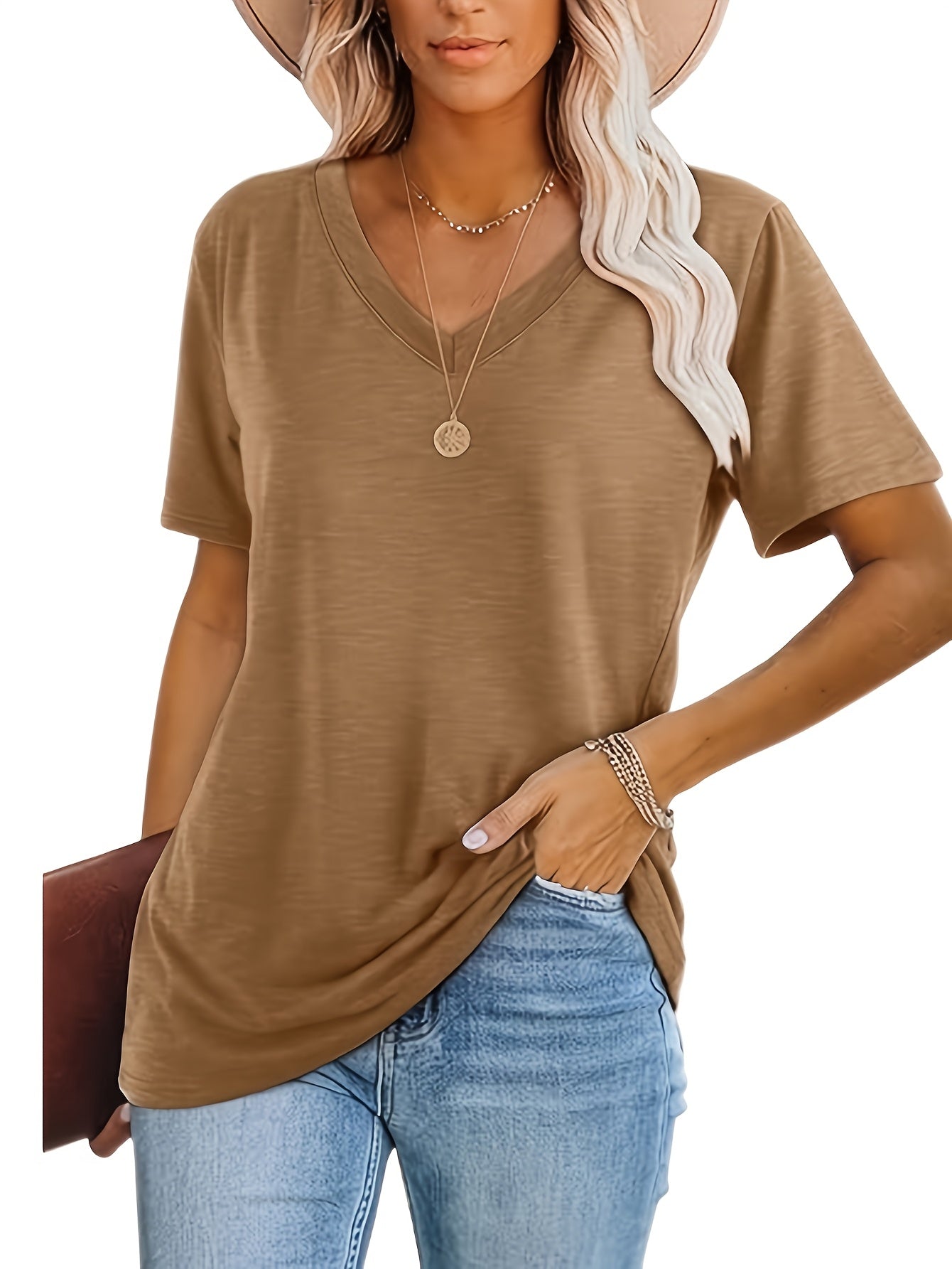 Three-piece Set 2025 Europe And America Fashion Women'S Casual Top Comfortable Loose V-neck Short-sleeved T-shirt