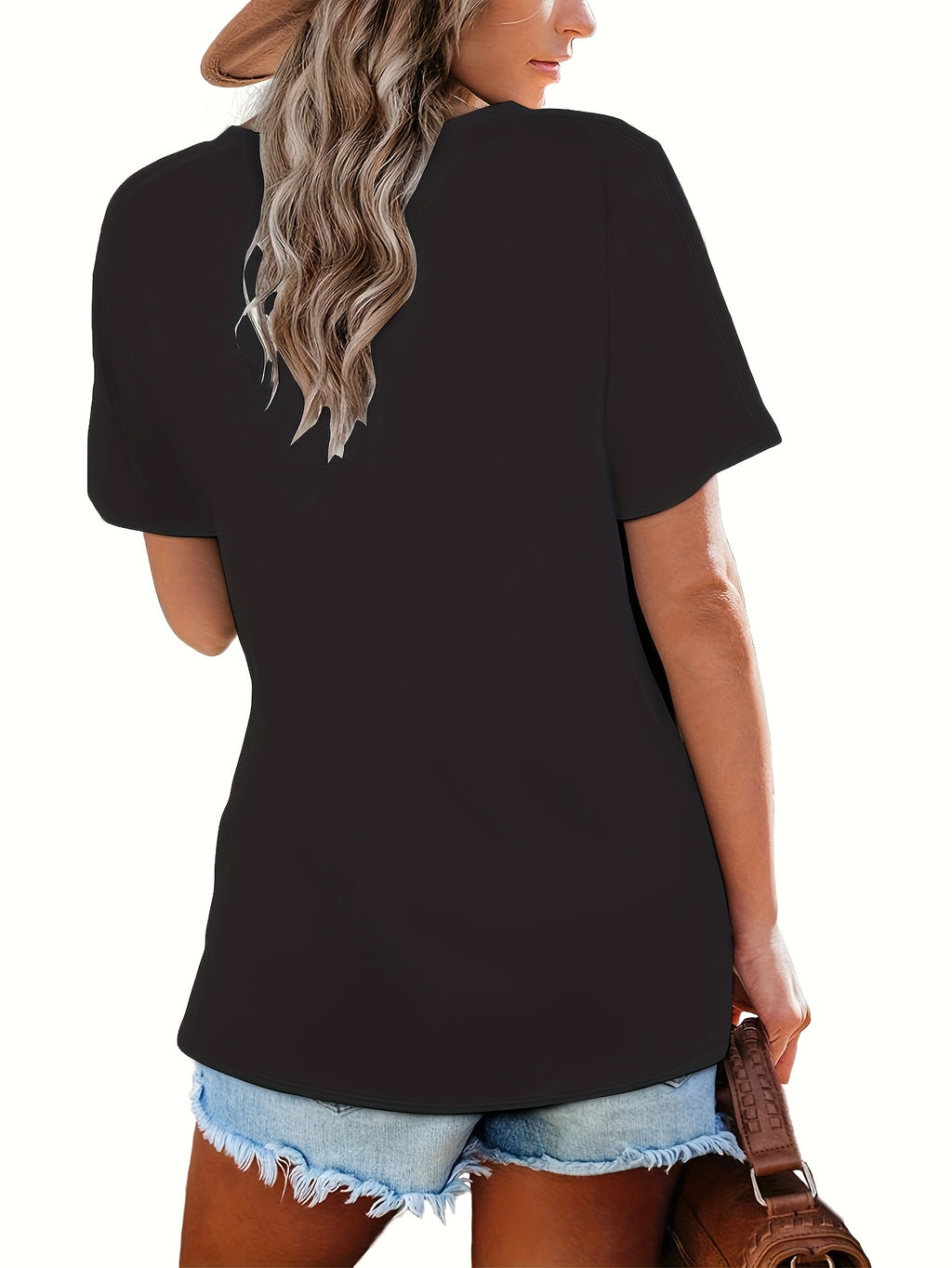 Four-Piece Set 2025 European and American Style Women's Loose Fit V-Neck Short Sleeve Printed T-Shirt