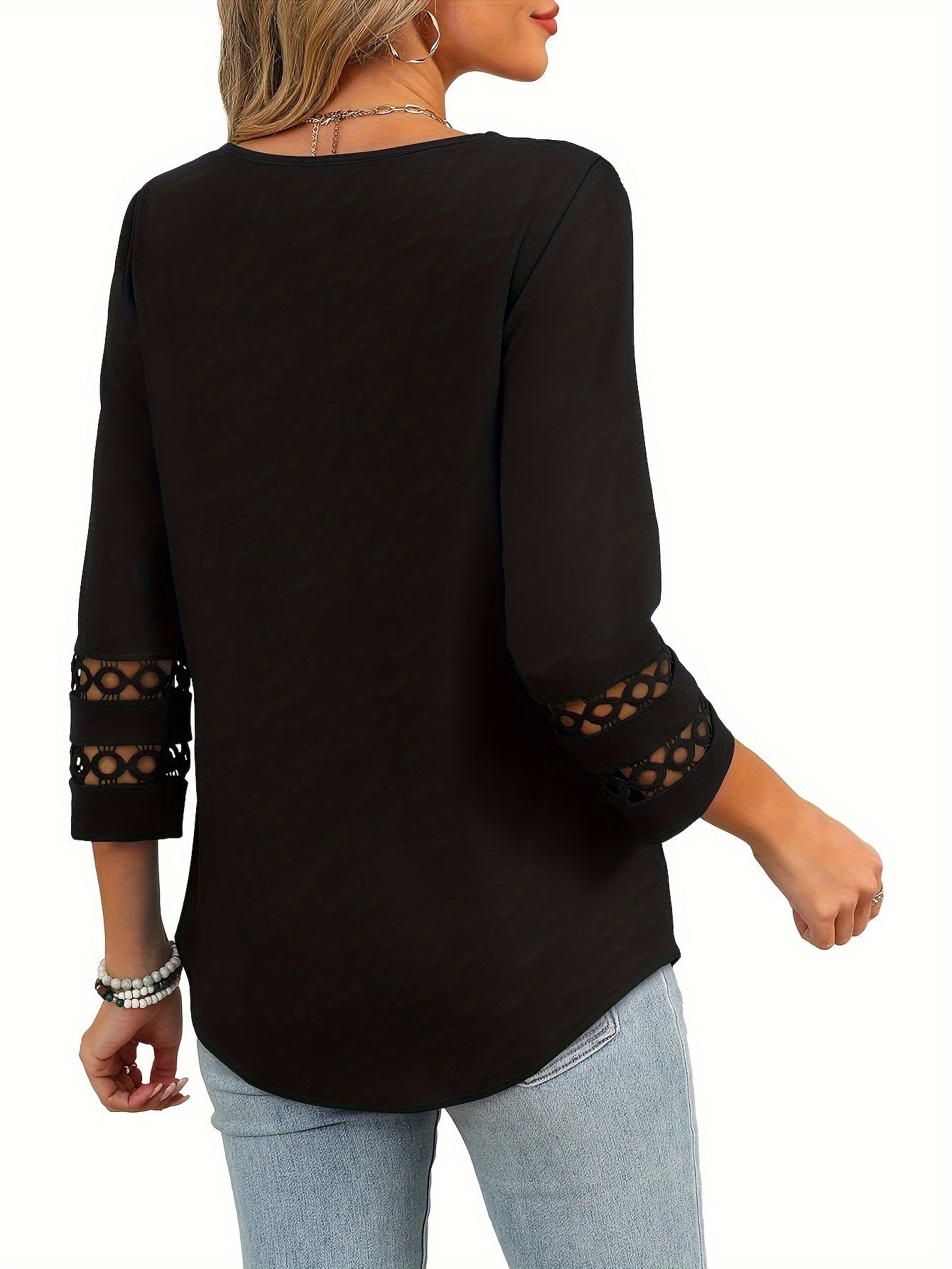 Four-Piece Set Women's 3/4 Sleeve Fashion Casual V-Neck T-Shirt Top