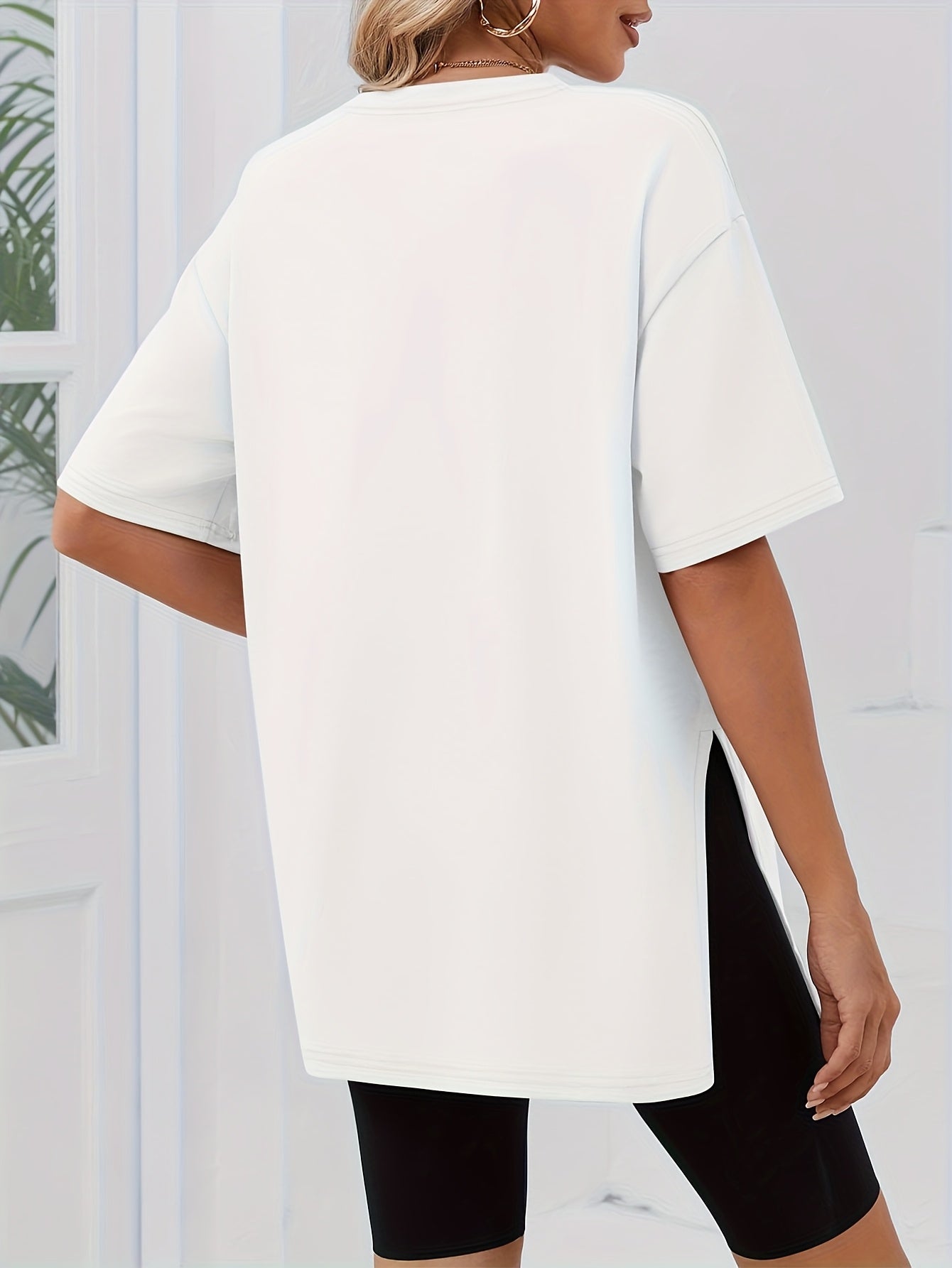 [3pcs Women's T-Shirt] Three-Piece Women's Oversized Casual T-Shirt Set | Short Sleeves, Side Slit, Round Neck, Loose Basic Top