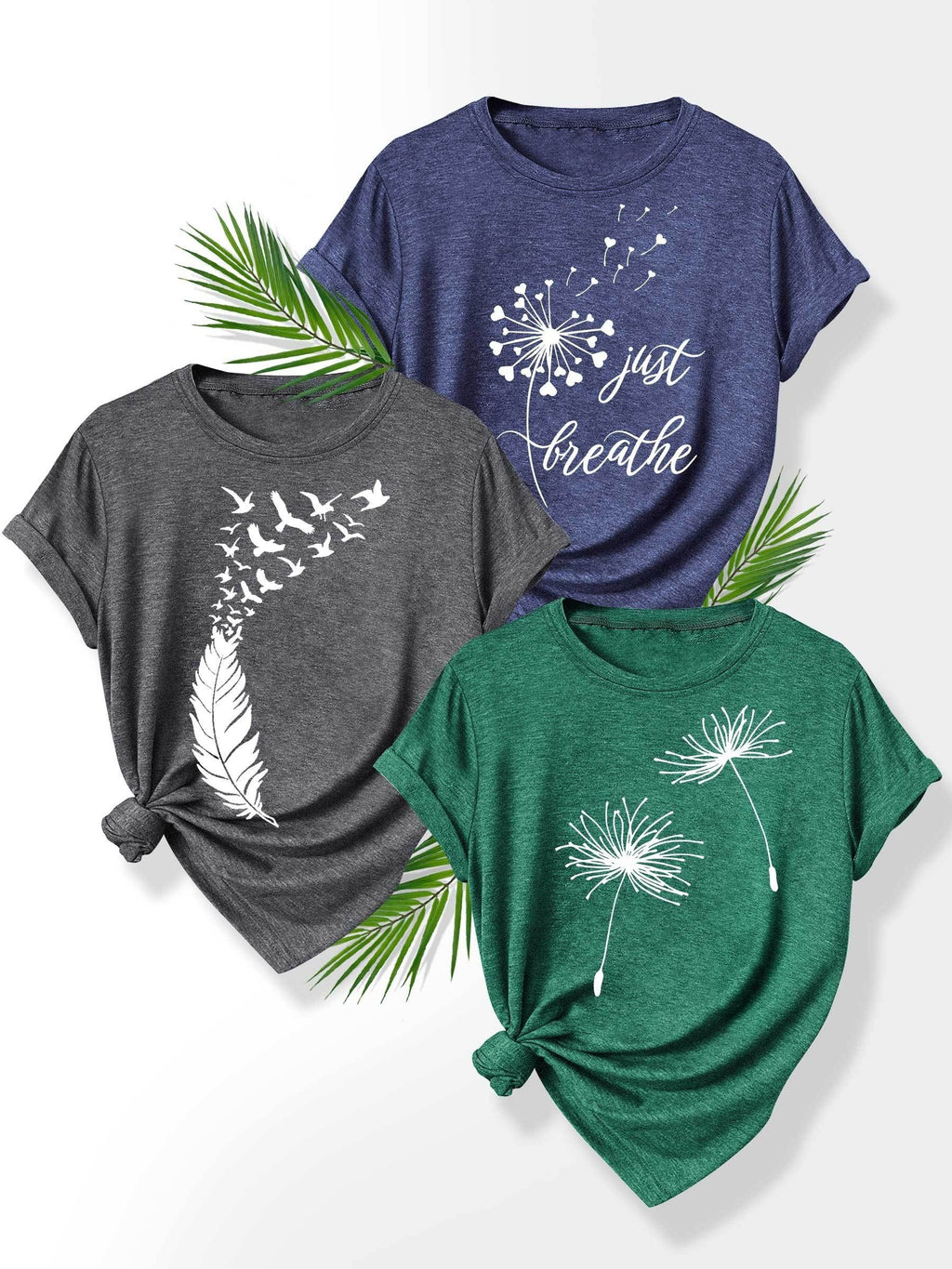 [Summer Floral Tees] 3pcs Set Soft Polyester Blend Floral Print T-Shirts for Women | Casual Summer Short Sleeve Crew Neck Tees, Dandelion, Rose, and Bee Design, Sizes S-XXL, Perfect for Casual Attire, Casual Summer Wear