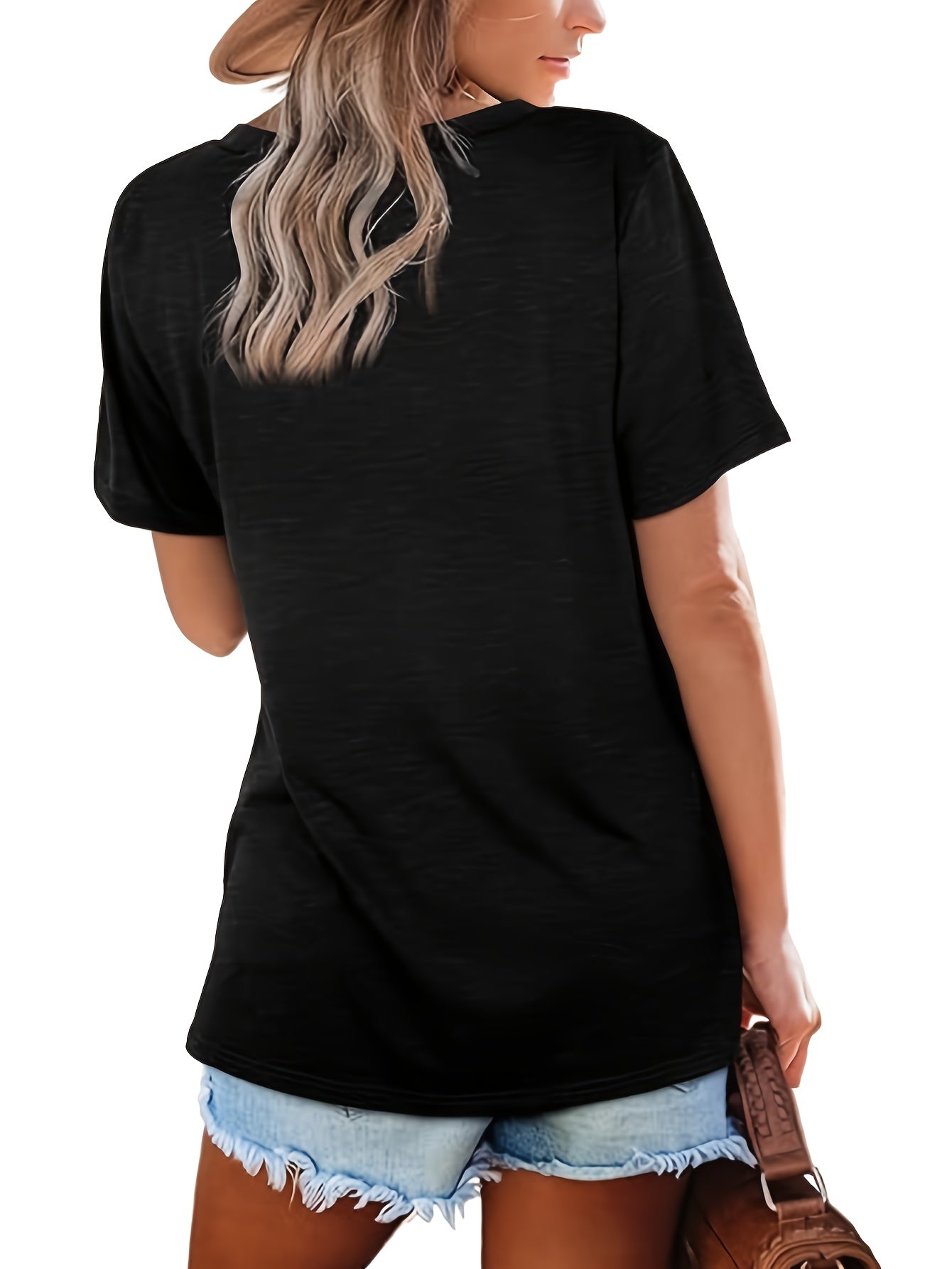 Women'S 3pcs V-Neck Short Sleeve T-Shirts - Casual Loose Fit, Solid Colors (Black, Blue, Pink), Soft Polyester Blend, Machine Washable, All-Season Comfor