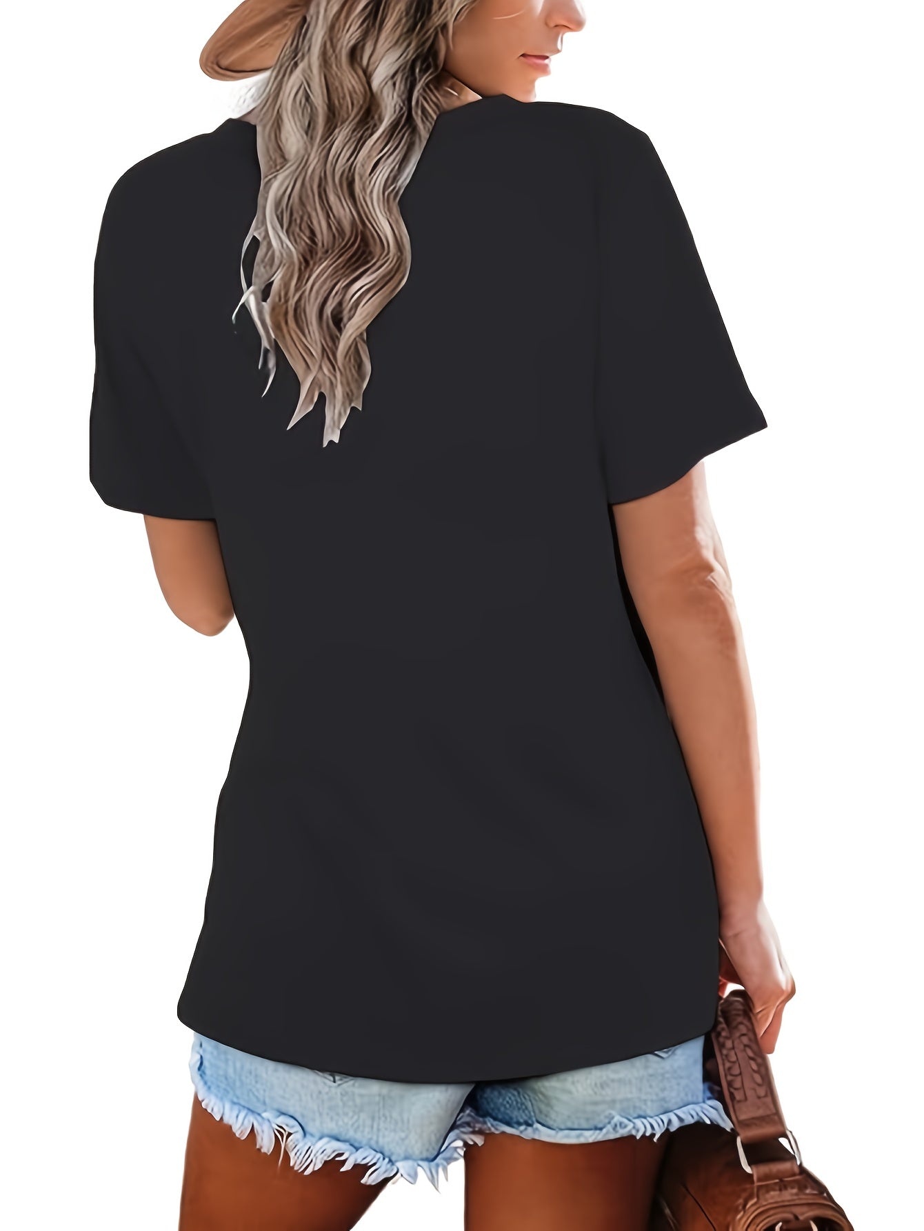 [Soft T-Shirts] 3pcs Soft Breathable Women's Casual V-Neck T-Shirts | Relaxed Fit Short Sleeve Tops in Black/White/Grey, Machine Washable, Versatile Casual Attire, Allseason Apparel, Minimalist Fashion, Comfortable Clothing