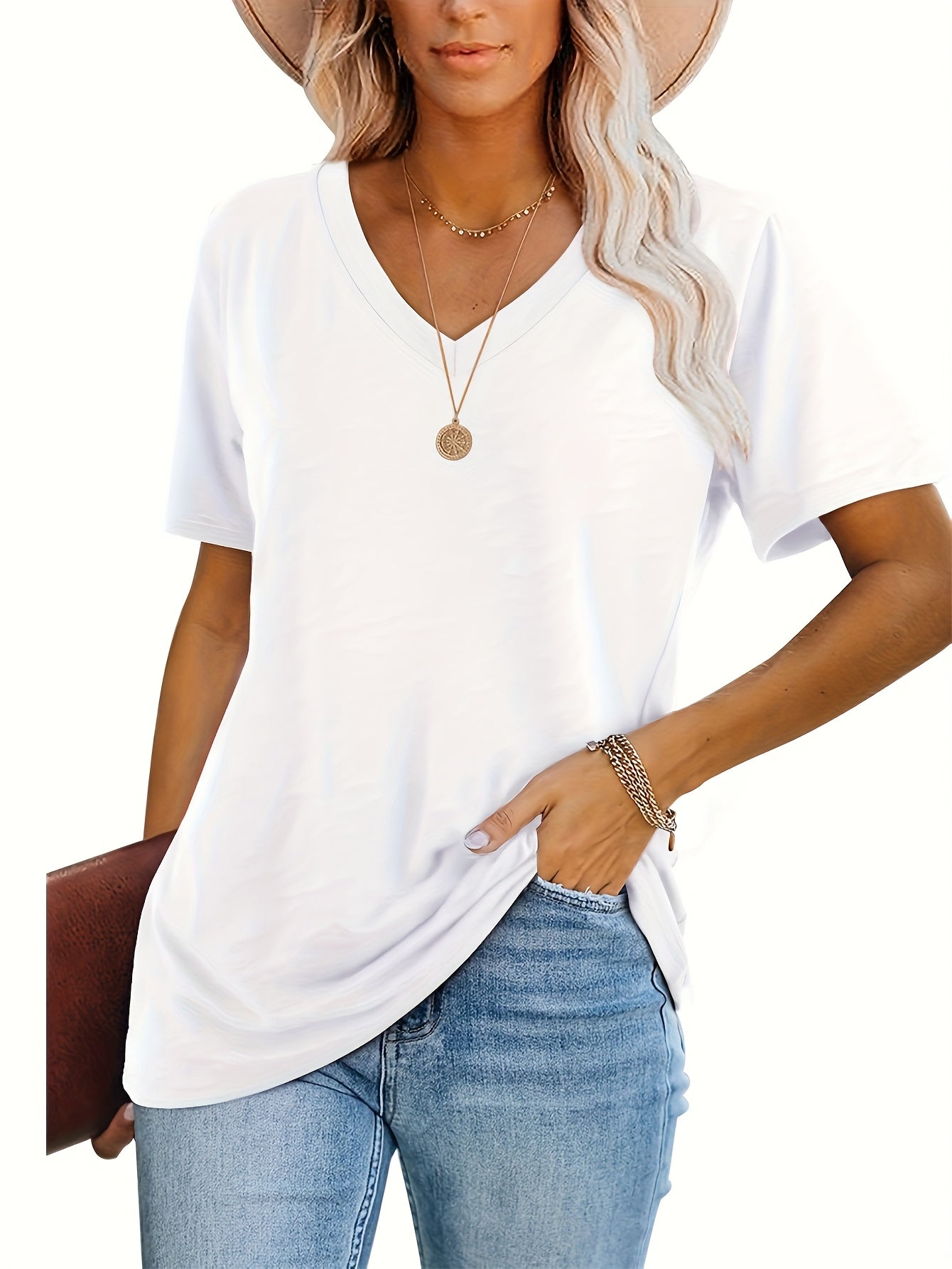 Four-Piece Set 2025 European and American Style Women's Loose Fit V-Neck Short Sleeve Printed T-Shirt