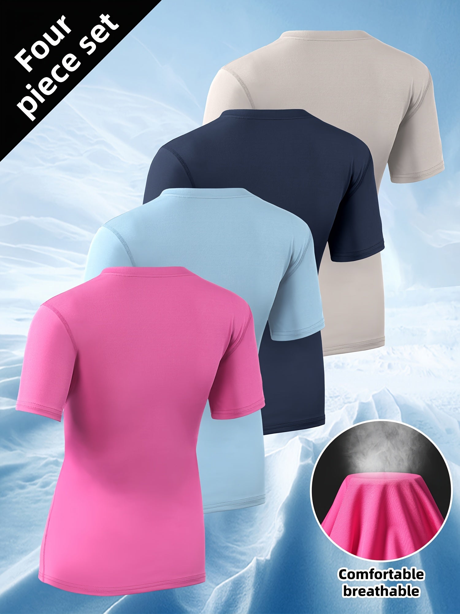 4pcs Women's Sports Running V-Neck Short Sleeve Quick-Dry Fitness Yoga Sweat-Wicking Breathable Slim Fit T-Shirt Set