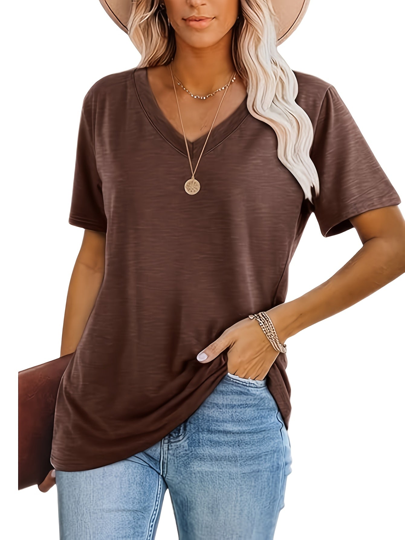Three-piece Set 2025 Europe And America Fashion Women'S Casual Top Comfortable Loose V-neck Short-sleeved T-shirt
