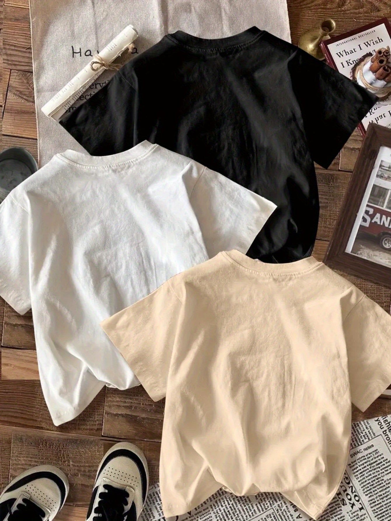 Women's 3pcs Letter Print T-Shirt Set - Casual Round Neck Short Sleeve, Machine Washable Polyester - Perfect Spring/Summer Fashion Choice