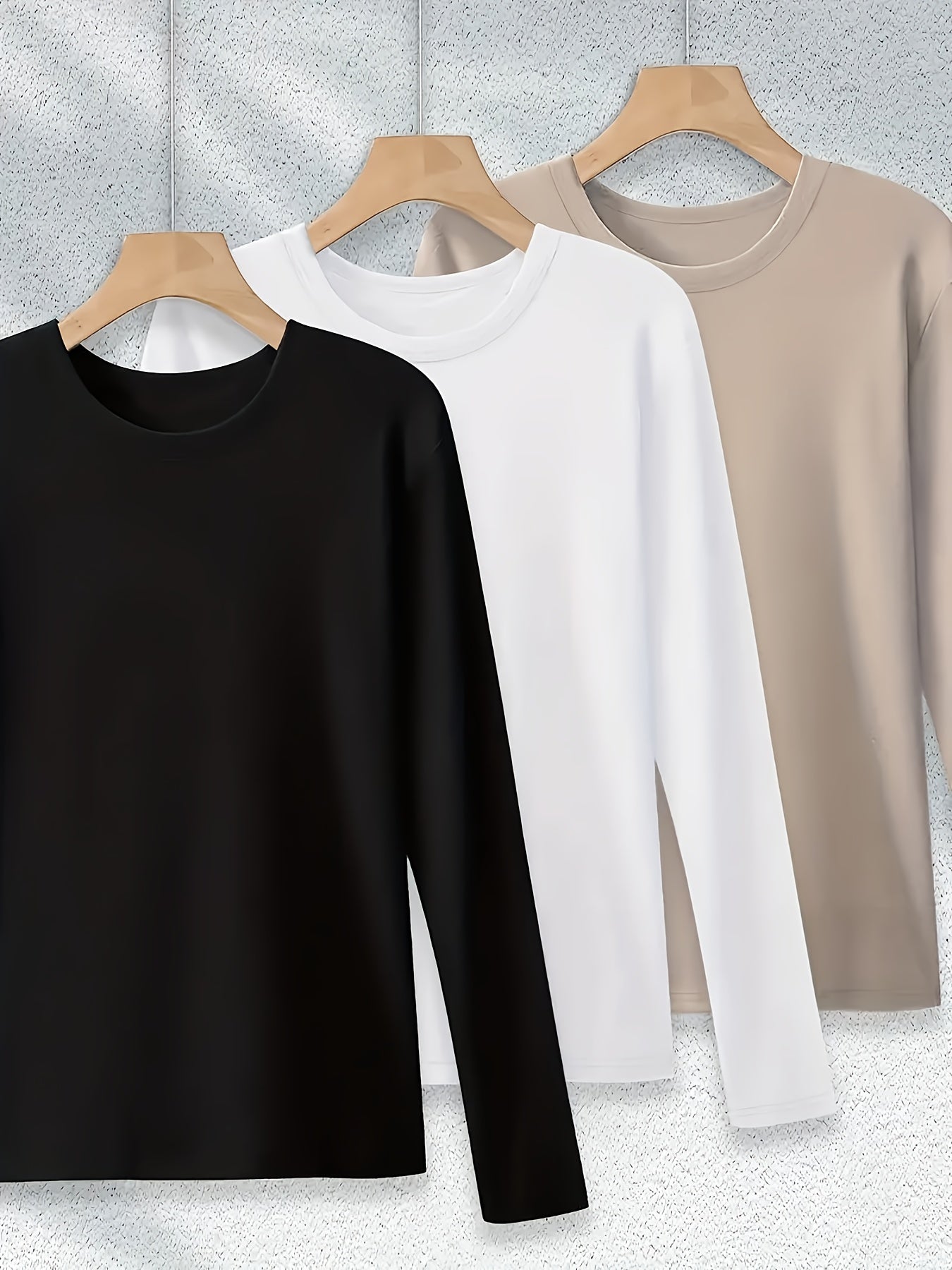 [Polyester T-Shirts] 3-Pack Women's Polyester Crew Neck T-Shirts | Long Sleeve Pullovers with Slight Stretch, Solid Color, Regular Fit for Fall/Winter