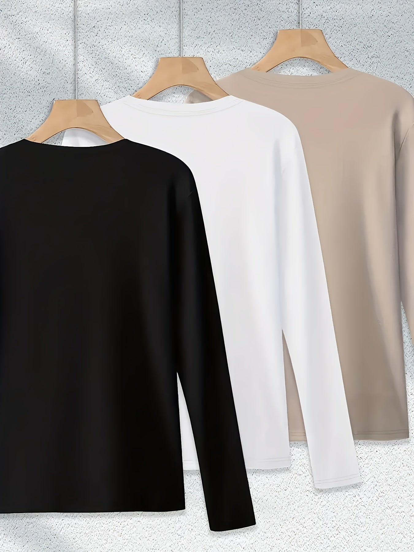 [Polyester T-Shirts] 3-Pack Women's Polyester Crew Neck T-Shirts | Long Sleeve Pullovers with Slight Stretch, Solid Color, Regular Fit for Fall/Winter