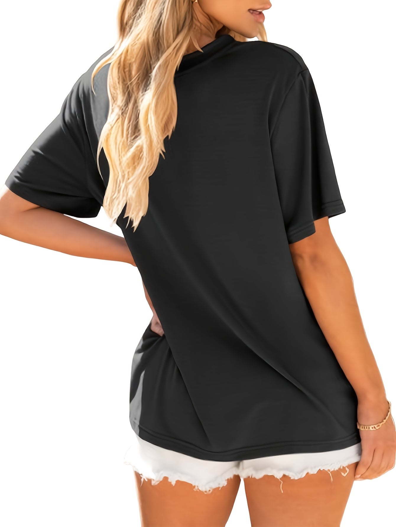 [4pcs Casual Tees] 4pcs Soft & Comfortable Women's Casual T-Shirts | Solid Color Crew Neck Short Sleeve Summer Tops | Navy Blue, White, Black, Red, Light Blue
