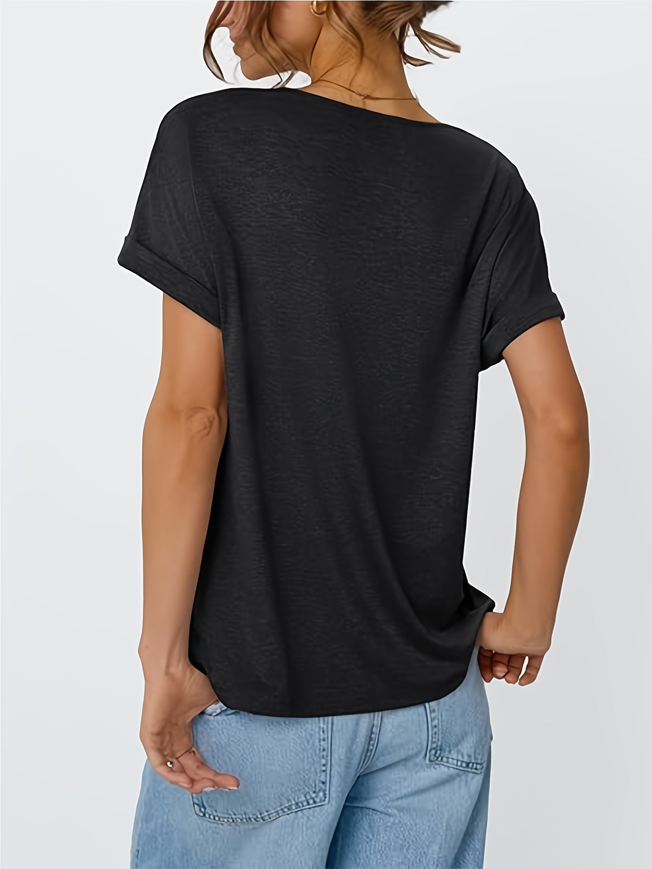 [Women's V-Neck T-Shirt] Women's V-Neck T-Shirt 3pcs Set - Casual Short Sleeve Tops in Black, White, and Gray with "MICHIGAN" Print, Soft Polyester Fabric for Everyday Wear, Ladies T Shirt