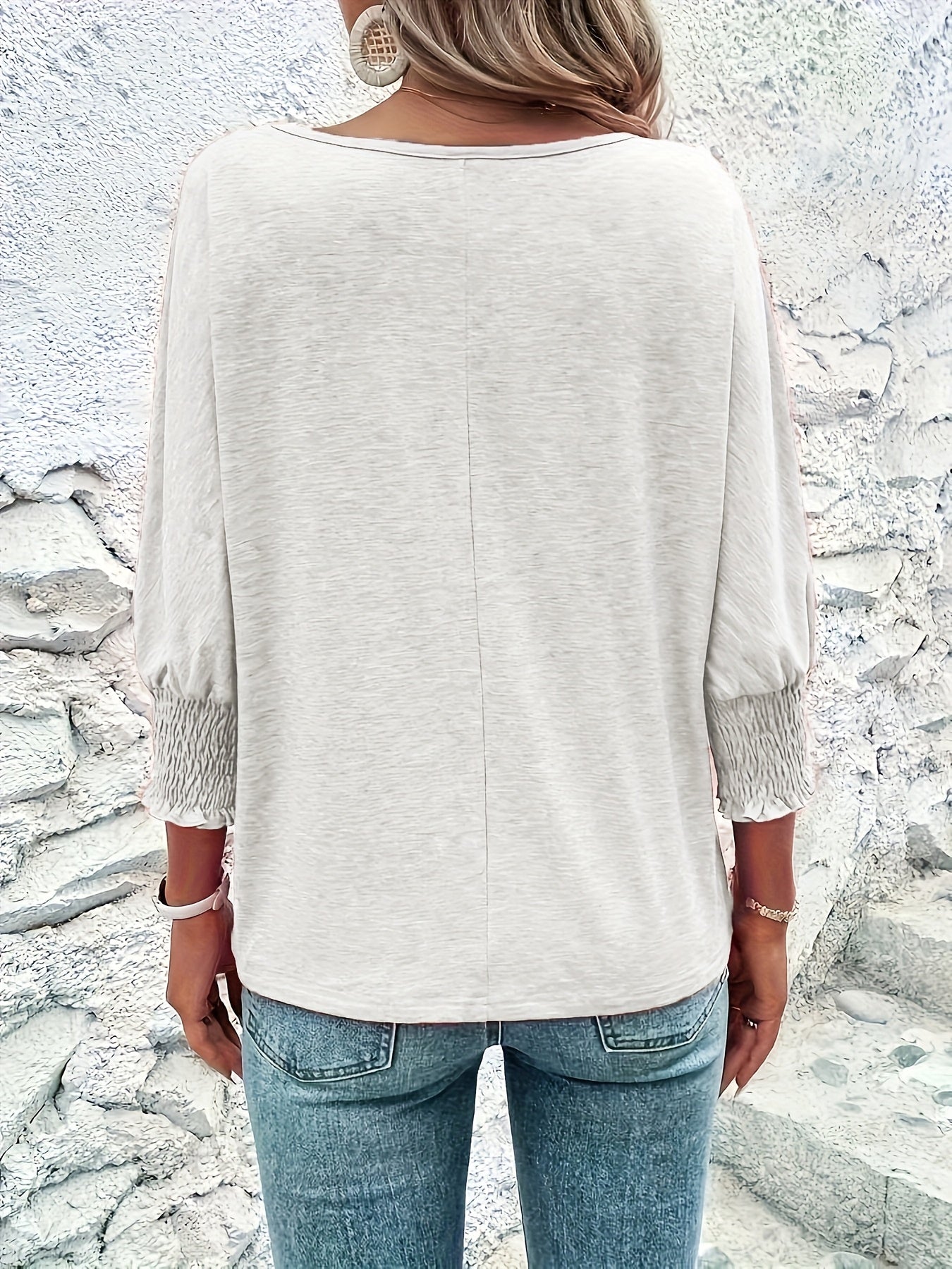 [Soft T-Shirt] Soft Lavender Women's Casual Mid-Sleeve T-Shirt | Smocking Detail, H-Line Silhouette, Machine Washable, Comfortable Fabric, Durable Clothing for Spring Summer Fall