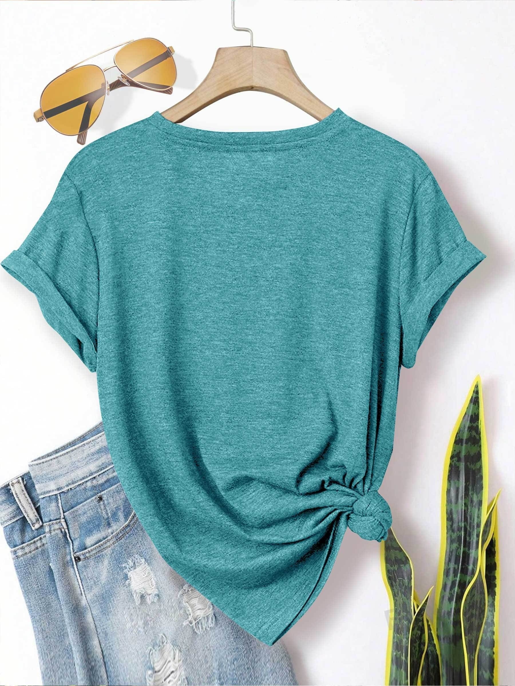 5pcs Women'S Floral Print T-Shirts - Casual Crew Neck, Short Sleeve, Medium Stretch, Vibrant Colors (S-XXL) - Perfect for Spring, Summer &