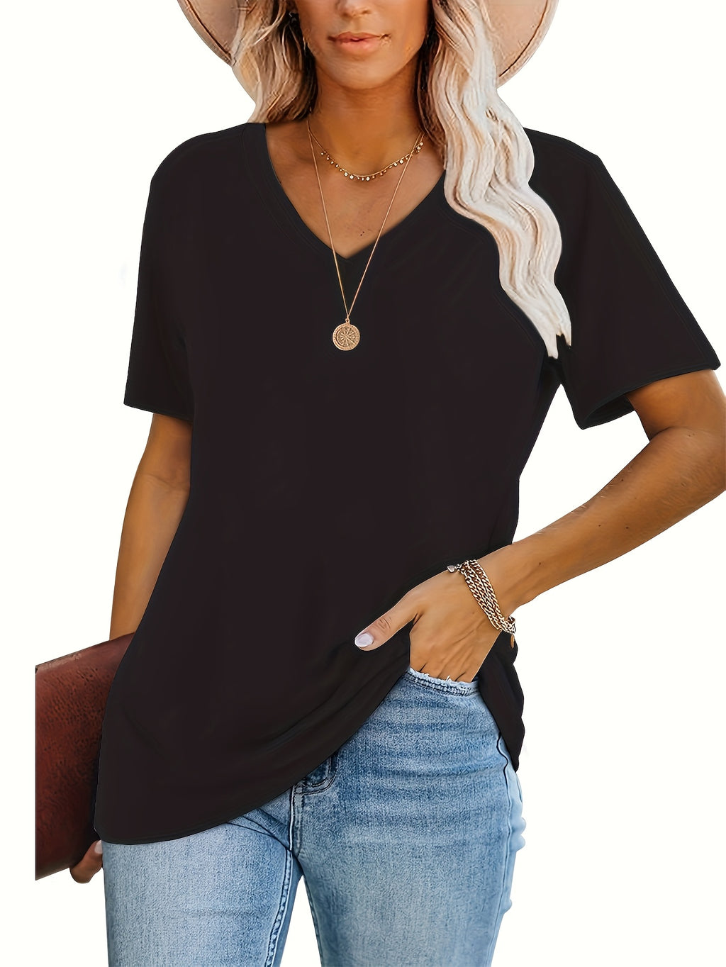 Four-Piece Set 2025 European and American Style Women's Loose Fit V-Neck Short Sleeve Printed T-Shirt