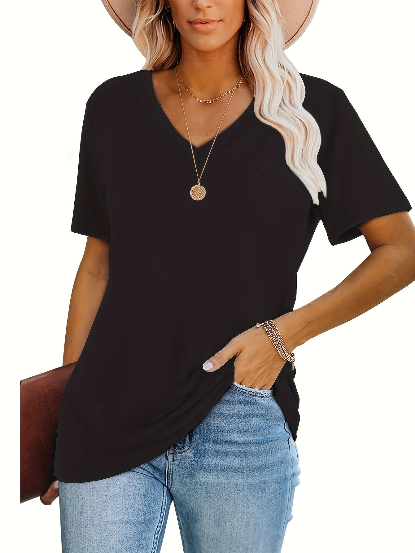 Four-Piece Set 2025 European and American Style Women's Loose Fit V-Neck Short Sleeve Printed T-Shirt