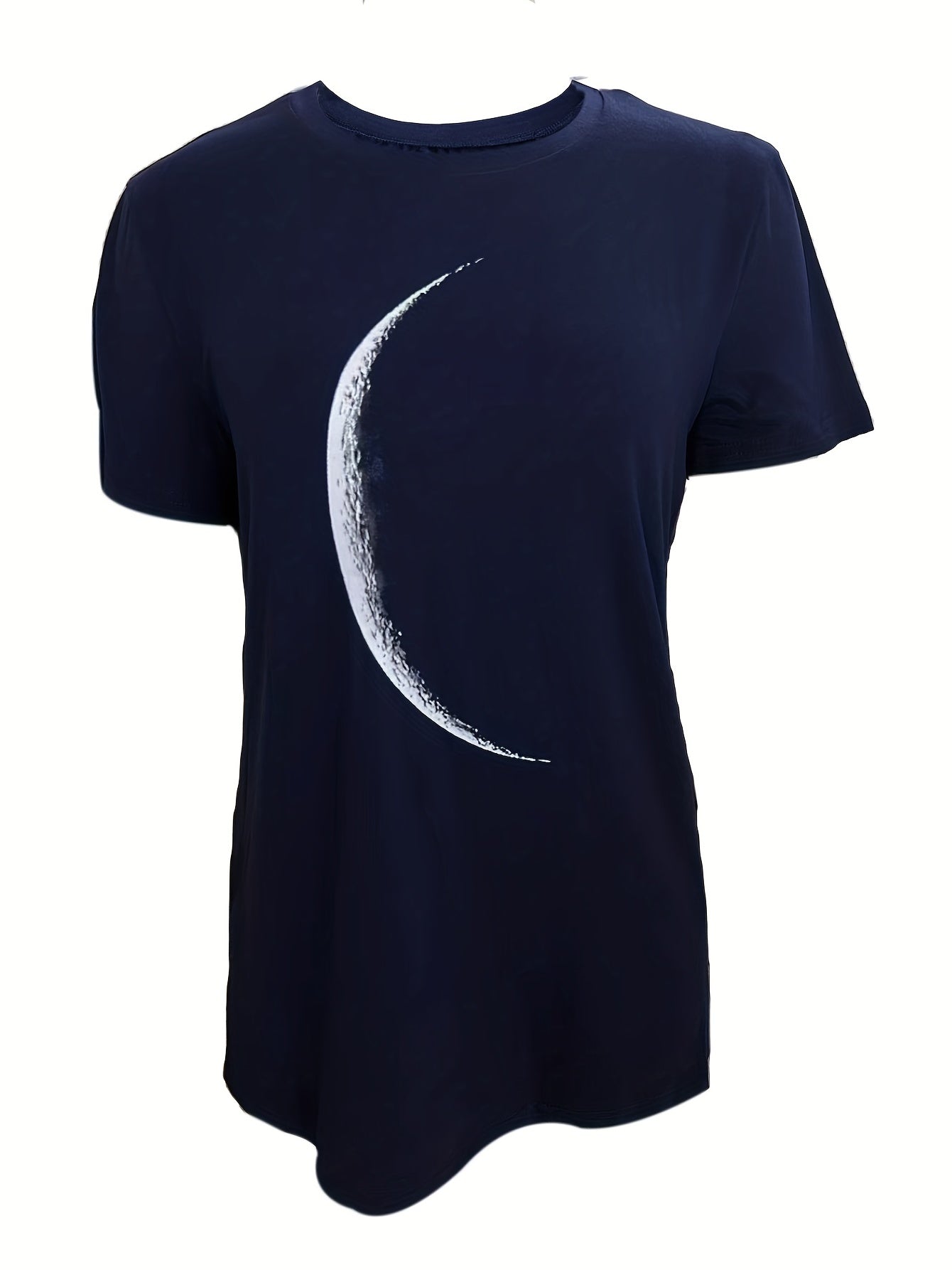 [Casual T-Shirt] Casual Moon Print Crew Neck T-Shirt | Women's Short Sleeve T-Shirt For Spring & Summer